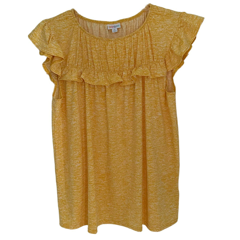LulaRoe Tunic Top Two Toned Yellow White Knit Ruffle Polyester Size XL